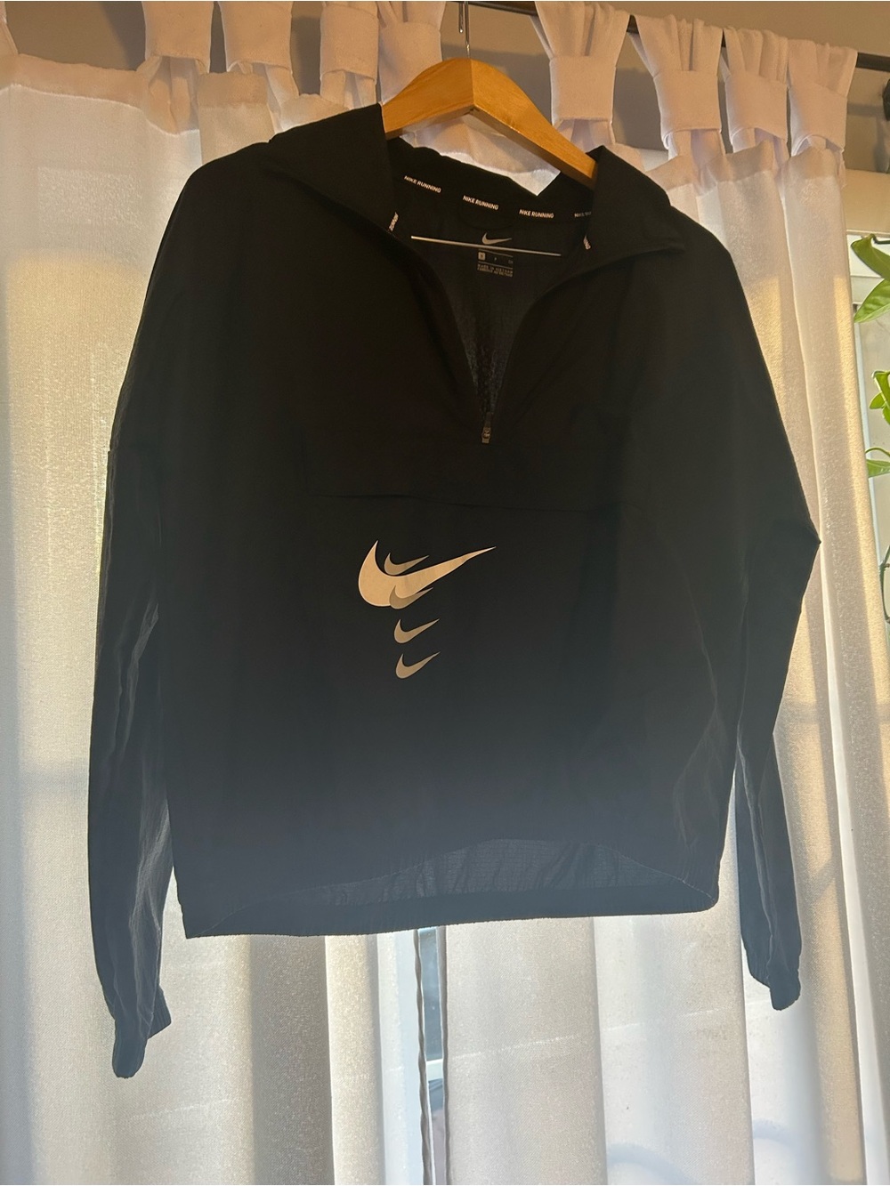 Nike Black Running Half-Zip Jacket with White Swoosh